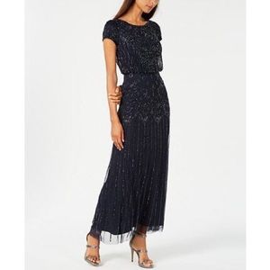 Adriana Papell Navy Beaded Gown